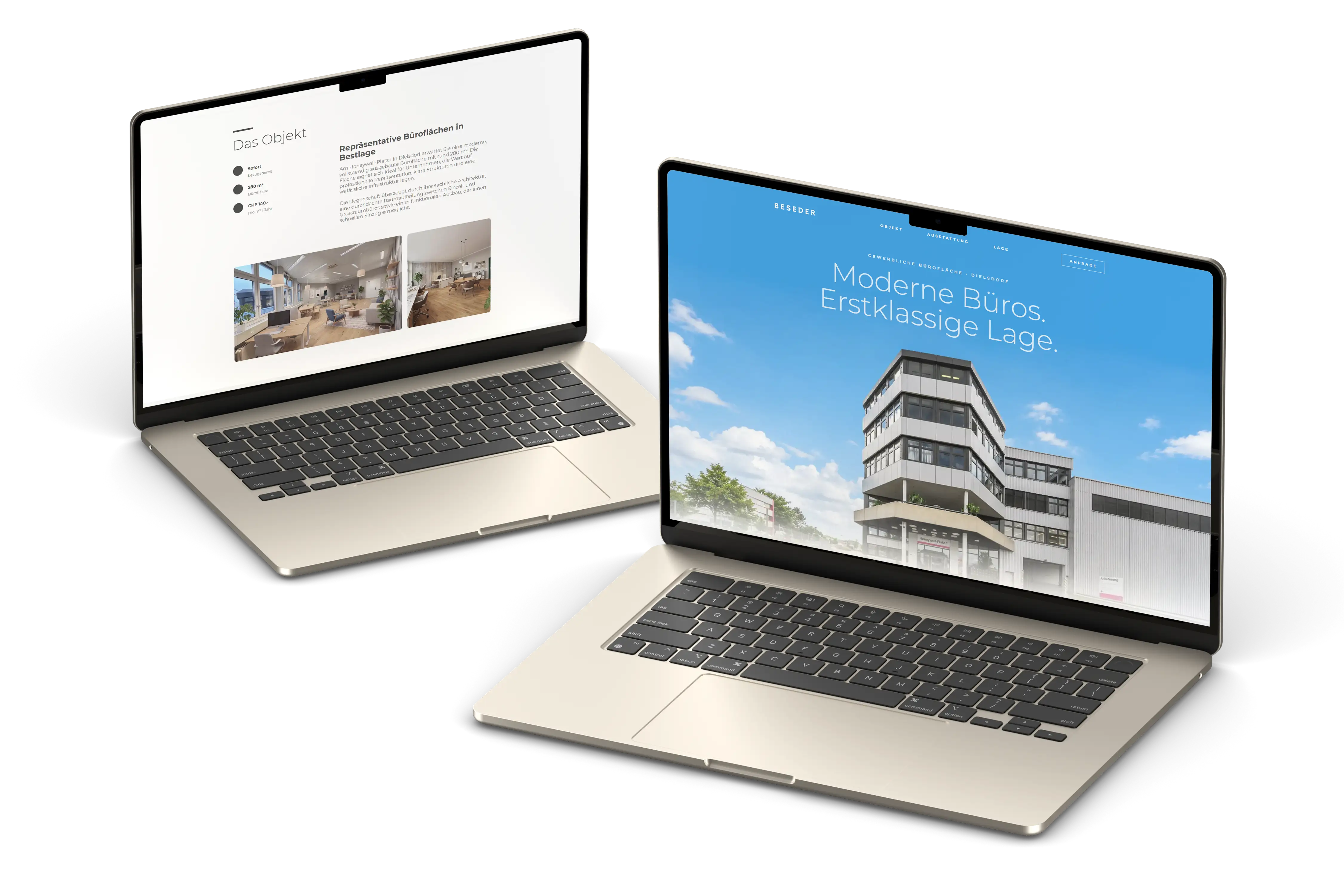BESEDER Honeywell-Platz landing page shown across laptop screens